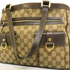 Gucci GG Monogram Sac Handbag Leather Trim Shoulde